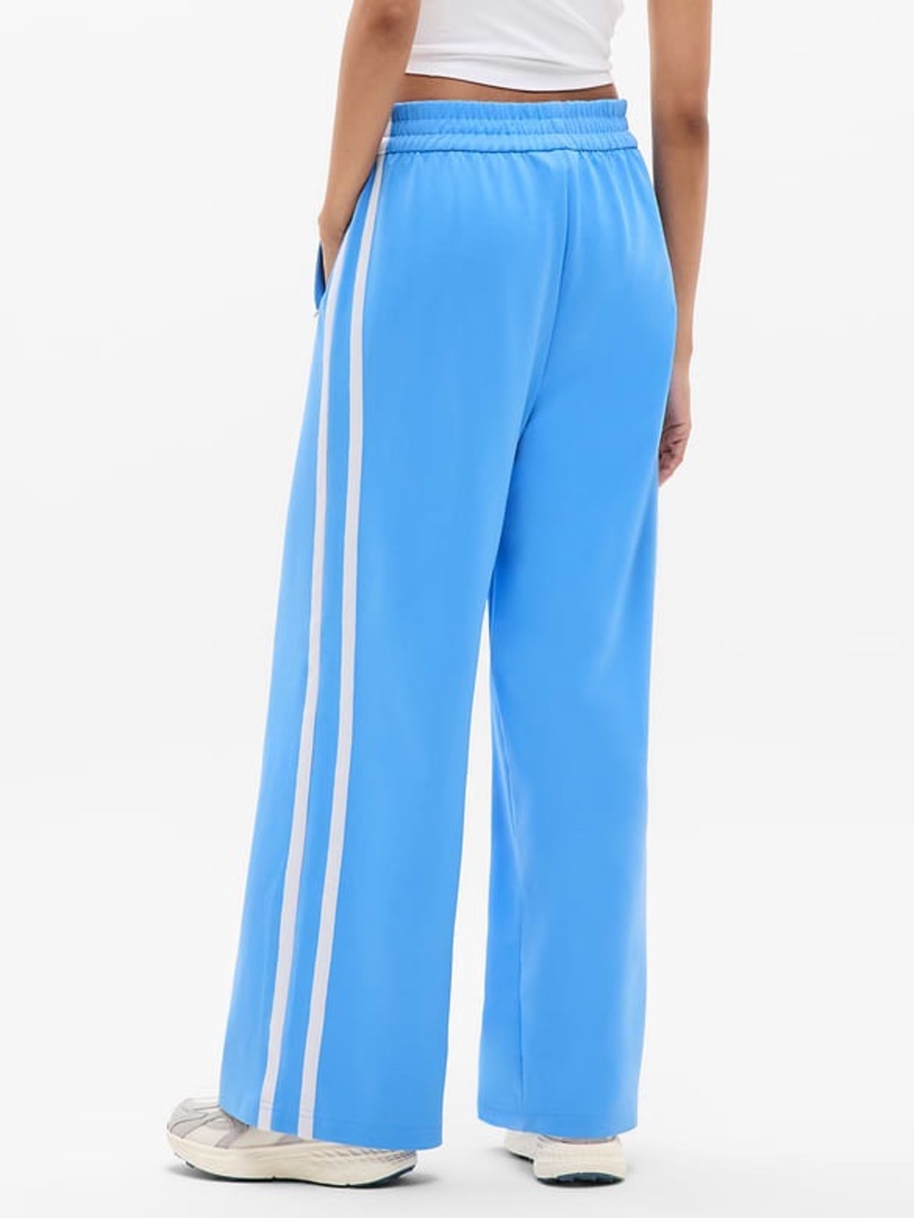 Wide-Leg Athletic Track Pants in Sky Blue with Side Stripes - Picture 2 of 7